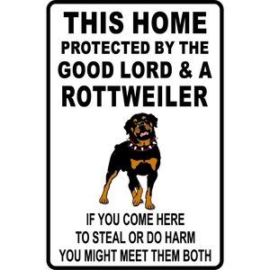 This HOME PROTECTED by ROTTWEILER Aluminum Sign 8 X 12